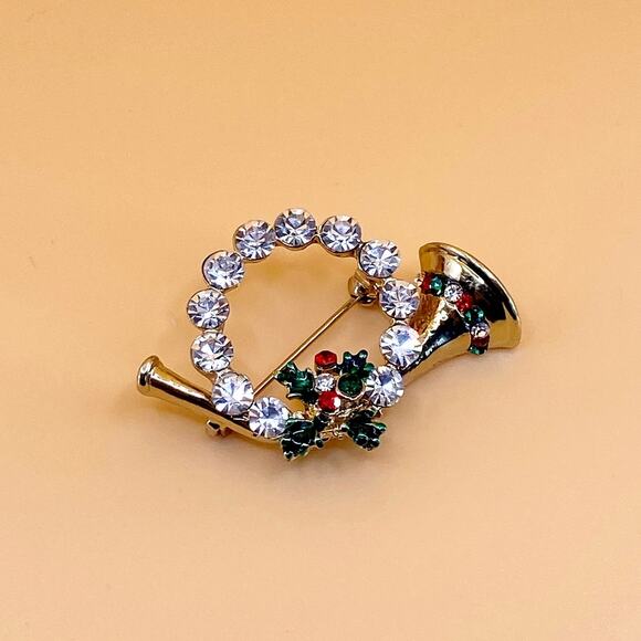 Vintage Christmas Pins Ornaments With Rhinestones Set of Two - Picture 4 of 5